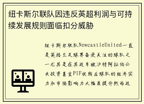 纽卡斯尔联队因违反英超利润与可持续发展规则面临扣分威胁